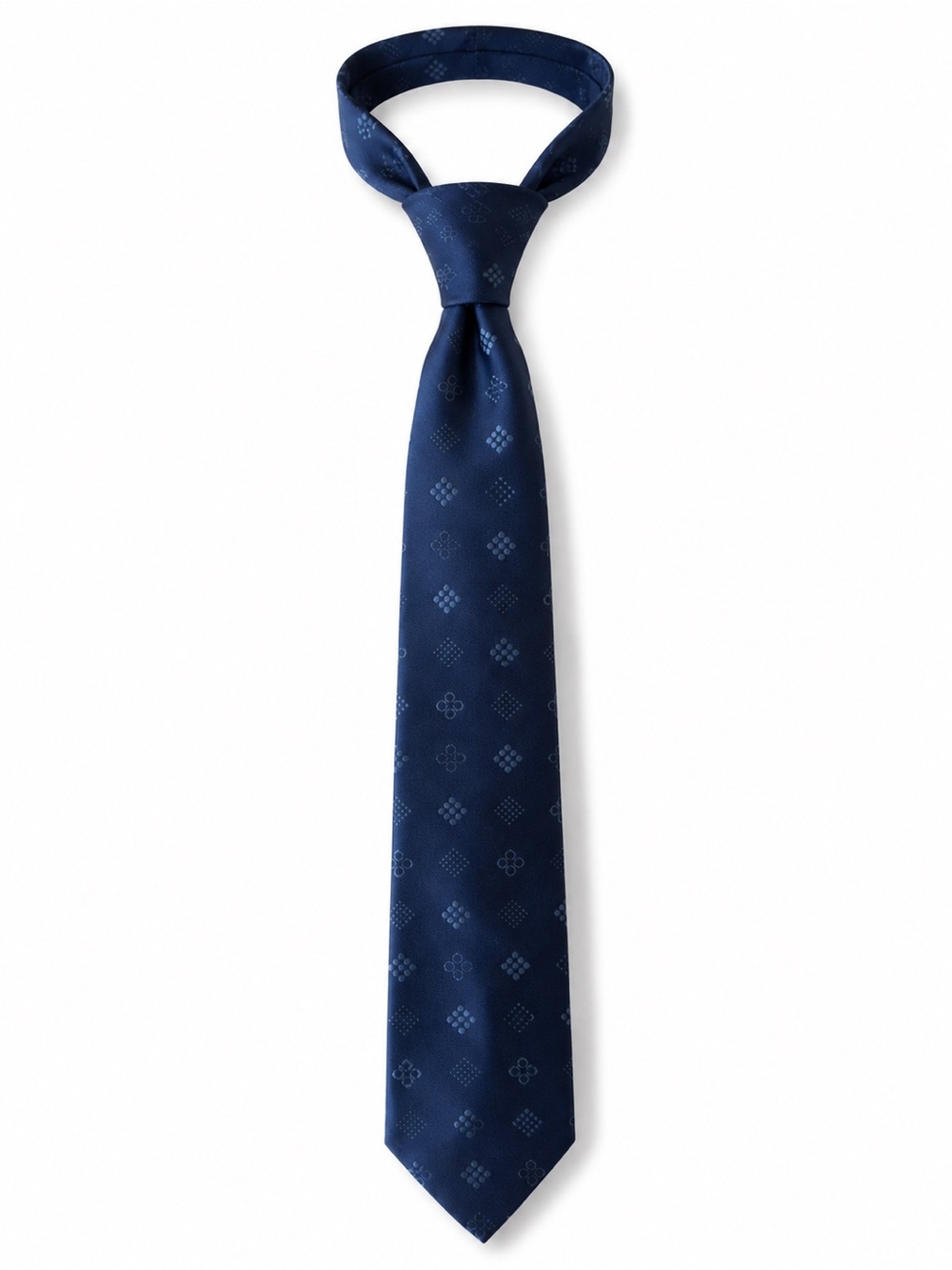Wemlon by Wembley Navy Blue Geometric Diamond Necktie Vintage Classic Tie